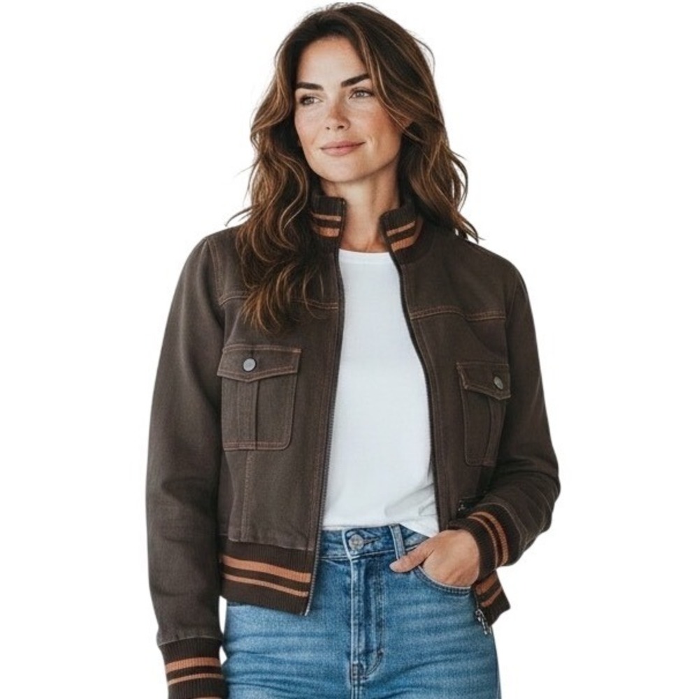 Sport ADA Bomber Jacket Cropped Brown Orange Y2K Aesthetic Utility Cropped Small